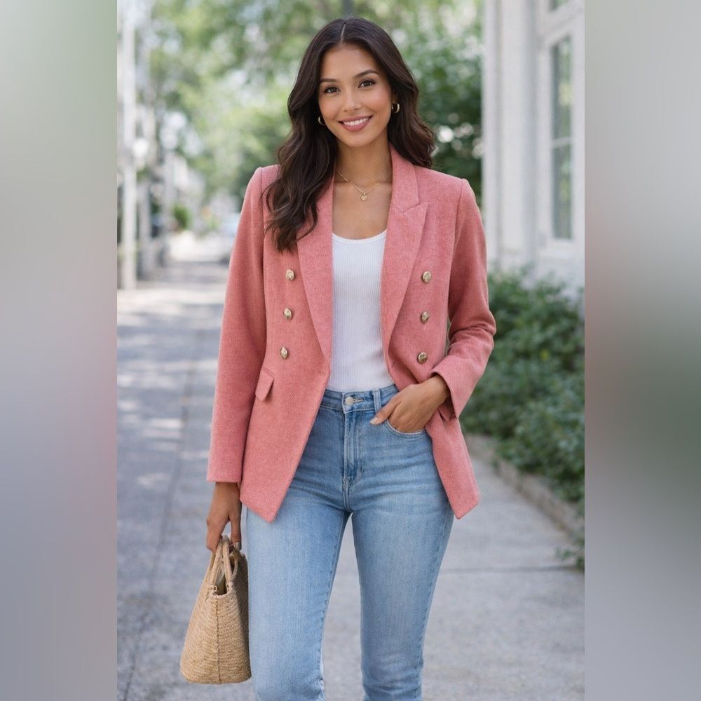 White House Black Market Pink Coral Double-Breasted Blazer